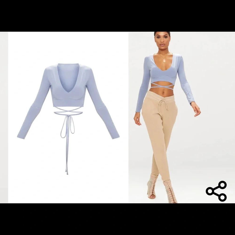 💕😍❤️MAKE AN OFFER! PLT SLINKLY BABY BLUE CROPPED TOP😍💕 - Picture 2 of 5